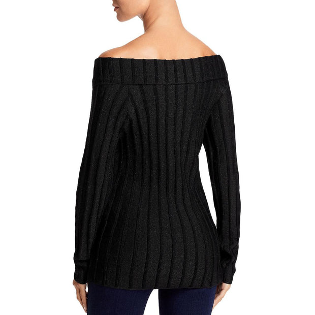 Womens Lurex Off The Shoulder Pullover Sweater