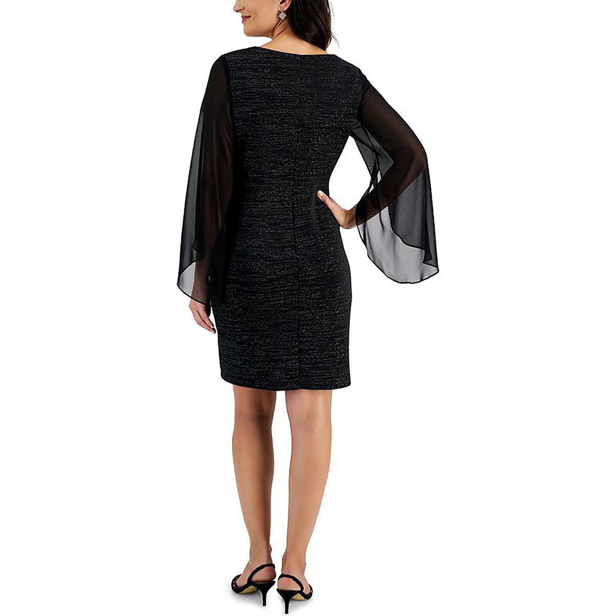Petites Womens Above Knee Sheer Sleeve Mini Dress