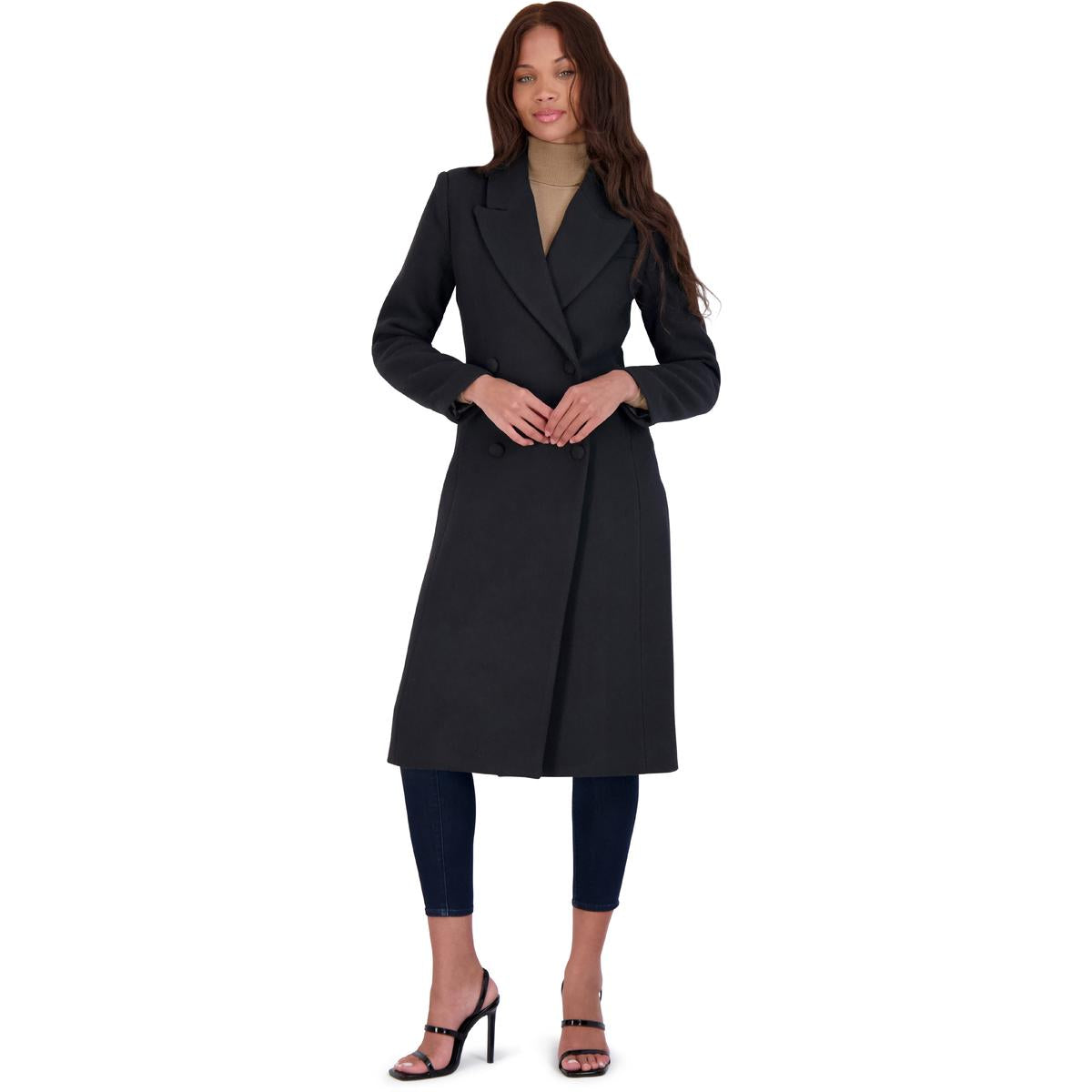 Womens Double-Breasted Structured Wool Coat Black