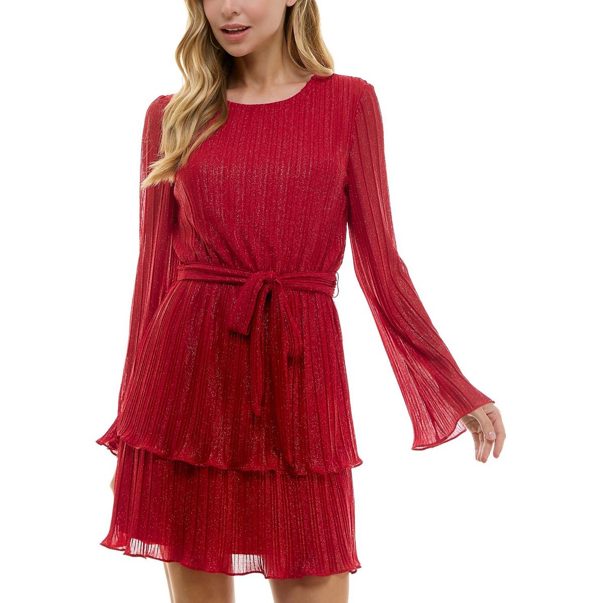 Juniors Womens Tiered Tricot Cocktail And Party Dress