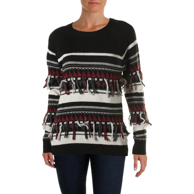Fairisle Womens Wool Blend Fringe Pullover Sweater