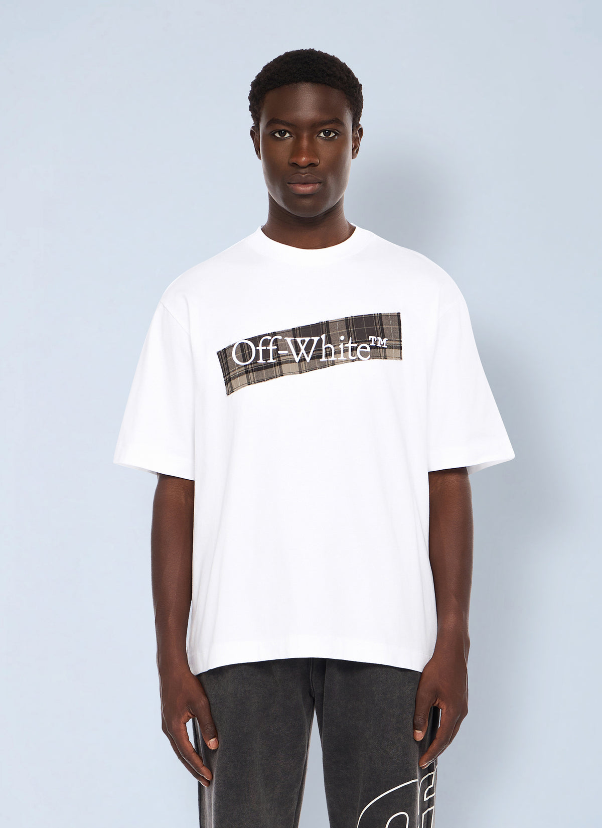 Off-White Men Flannel Diagonal Skate Logo T-Shirt