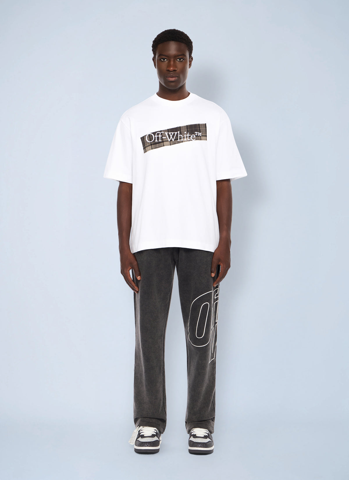 Off-White Men Flannel Diagonal Skate Logo T-Shirt
