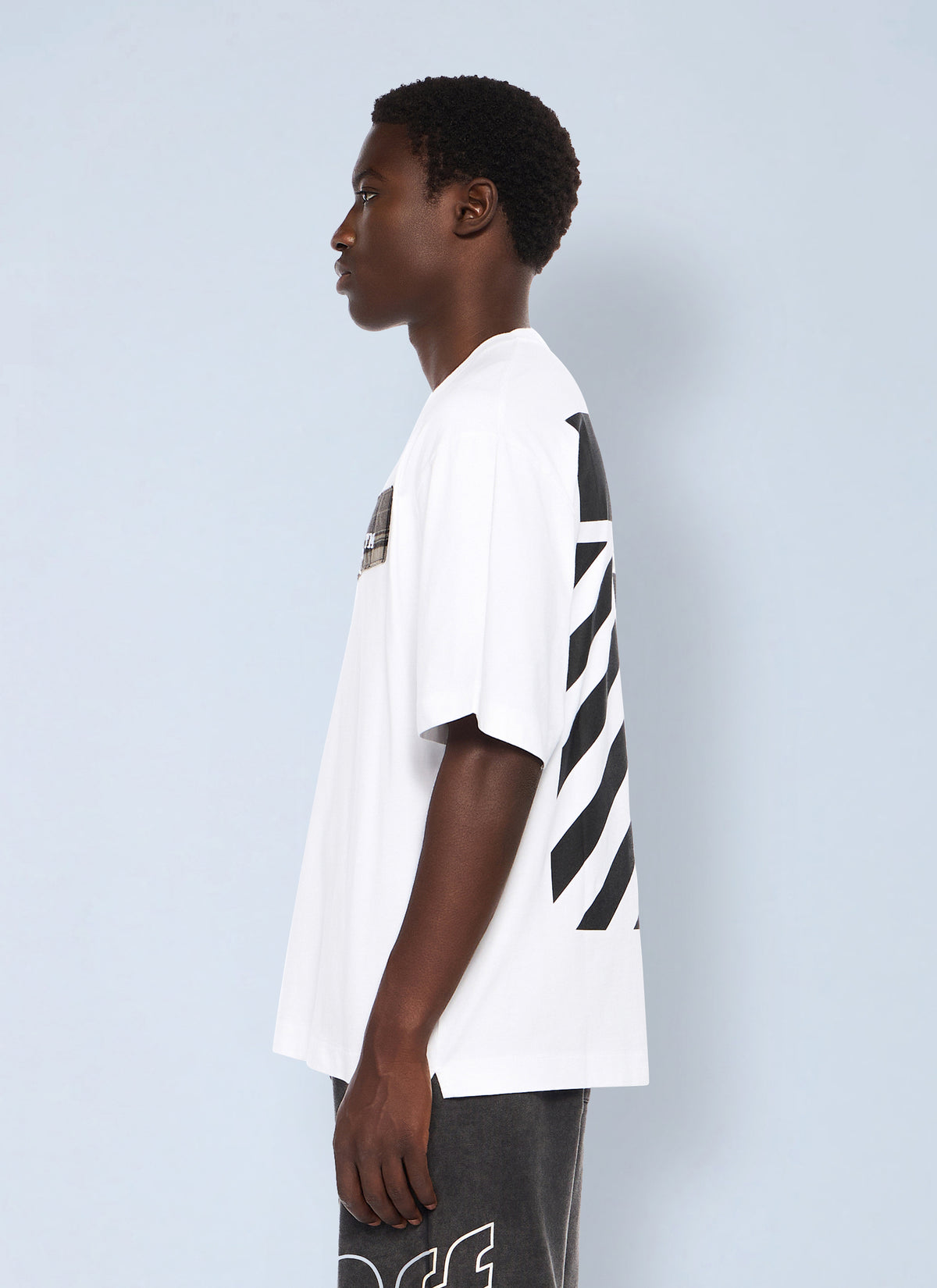 Off-White Men Flannel Diagonal Skate Logo T-Shirt
