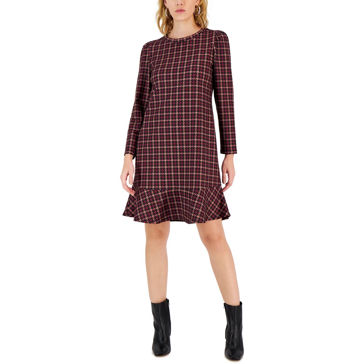 Womens Knit Houndstooth Shift Dress Regular 18 (XXL) Chianti Anise Combo