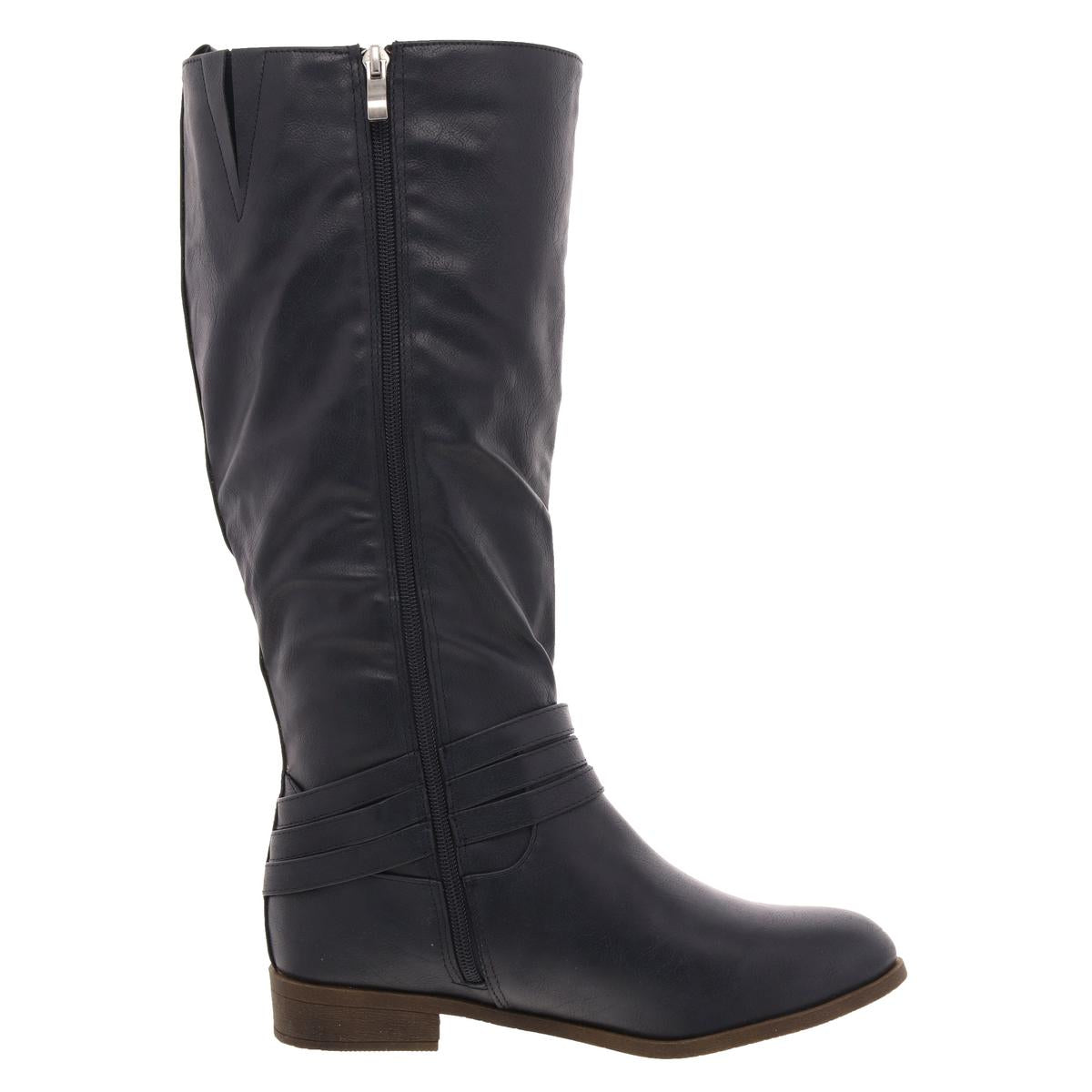 Womens Buckle Faux Leather Knee-High Boots