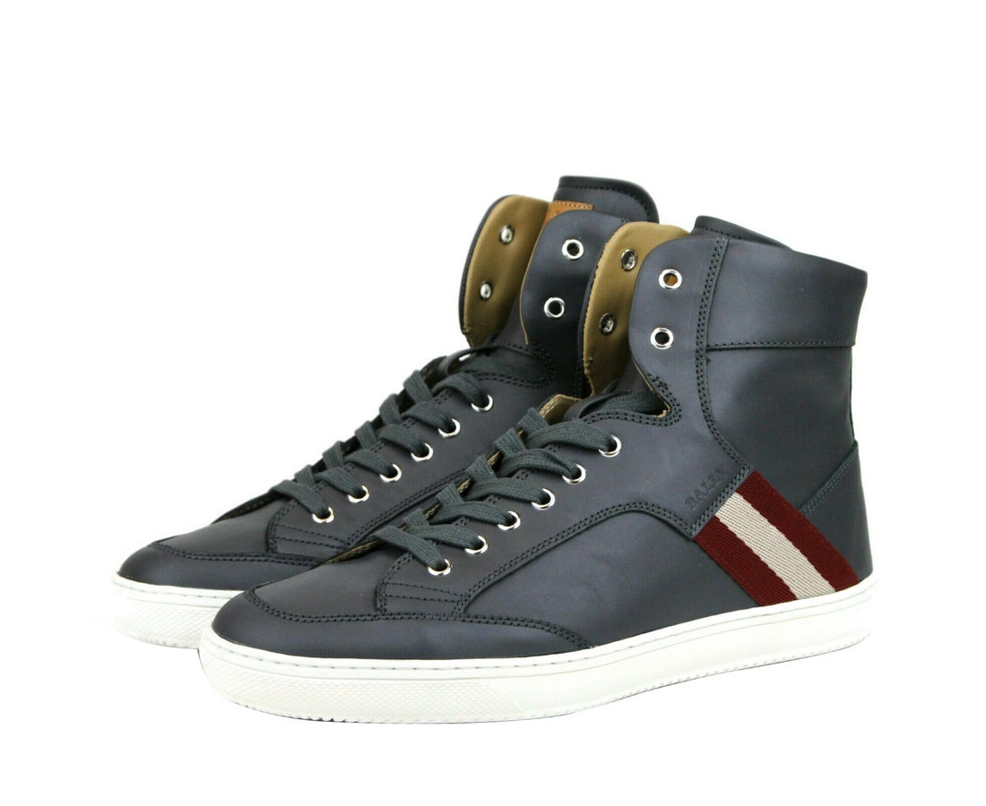 Bally Bally Men's Dark Grey Calf Leather Hi-top Sneaker With Red Beige