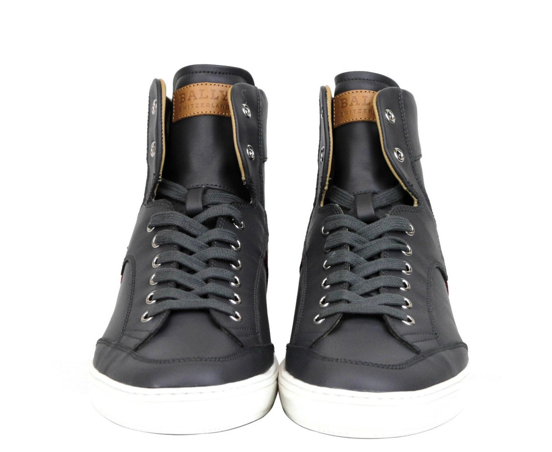 Bally Bally Men's Dark Grey Calf Leather Hi-top Sneaker With Red Beige