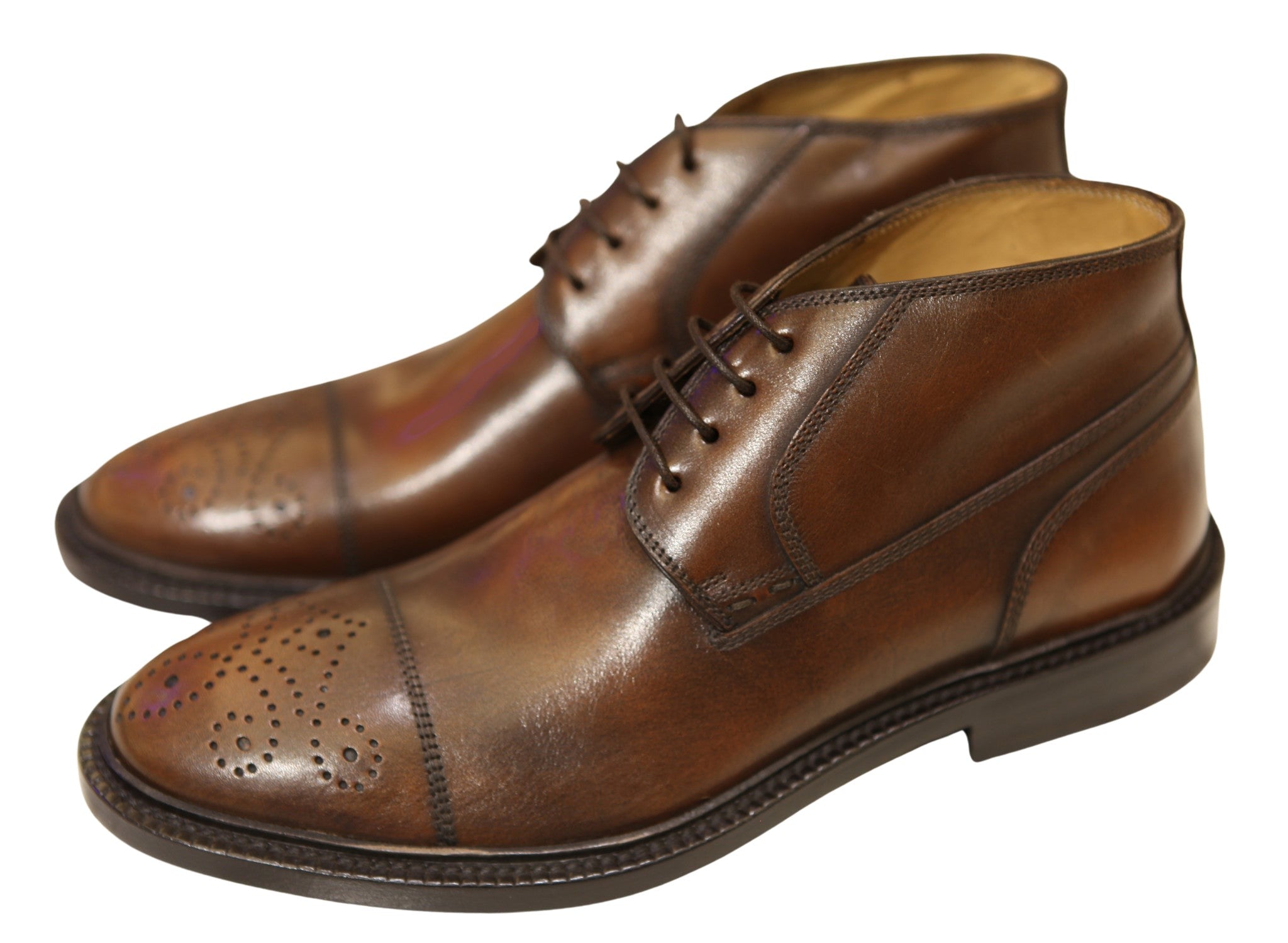 Kiton Leather Brogue Lace-Up Desert Boots