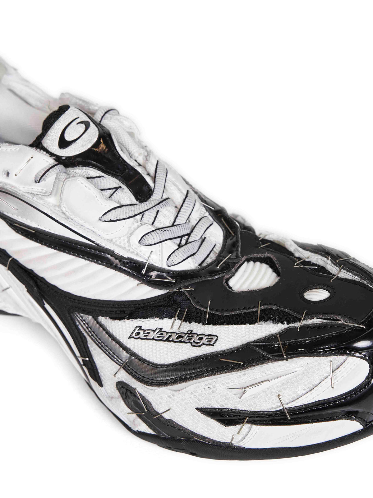 Balenciaga Men Black And White And Silver Soleless Sneakers