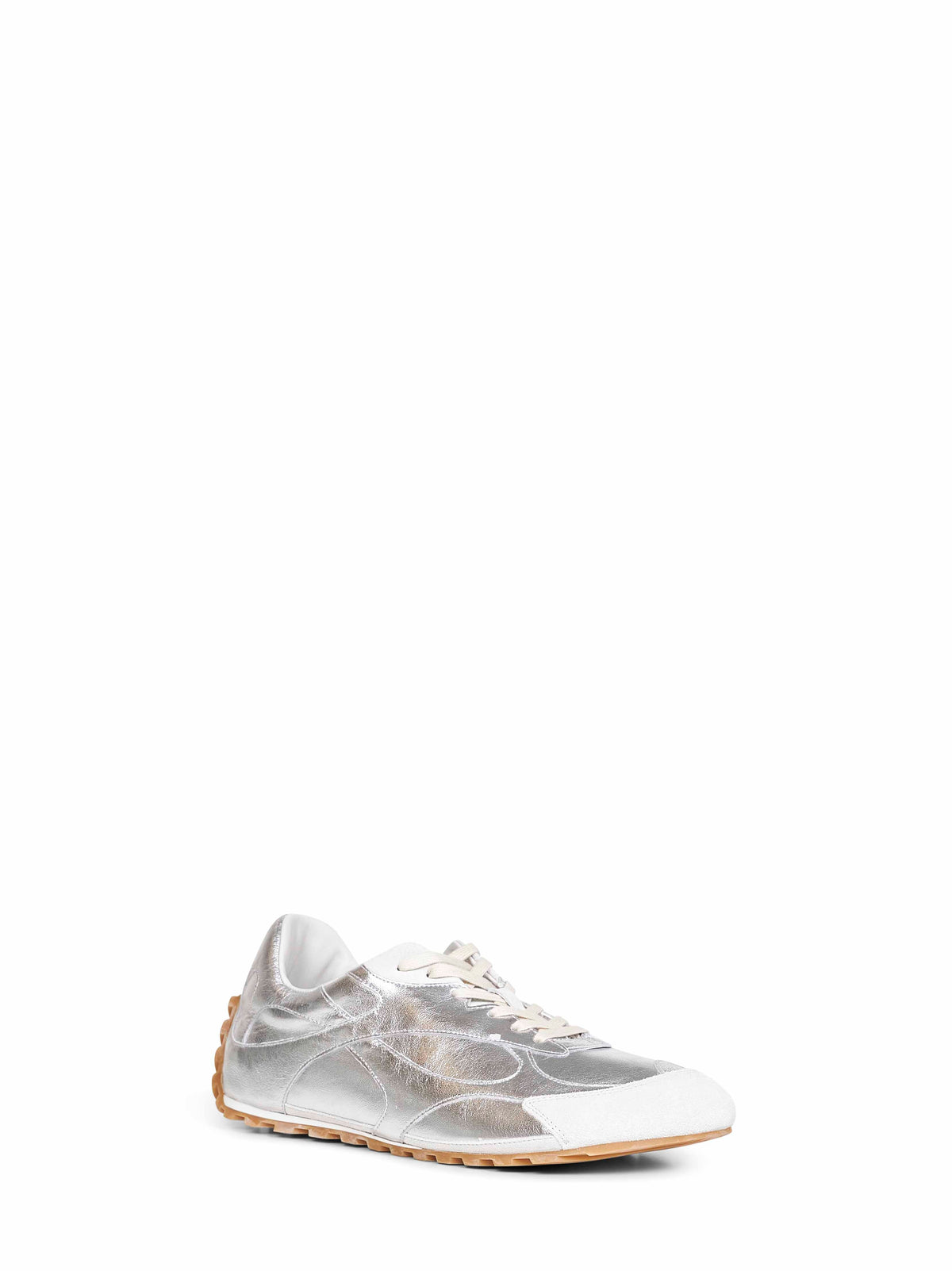 Bottega Veneta Men Silver Laminated Leather Orbit Flash Sneakers