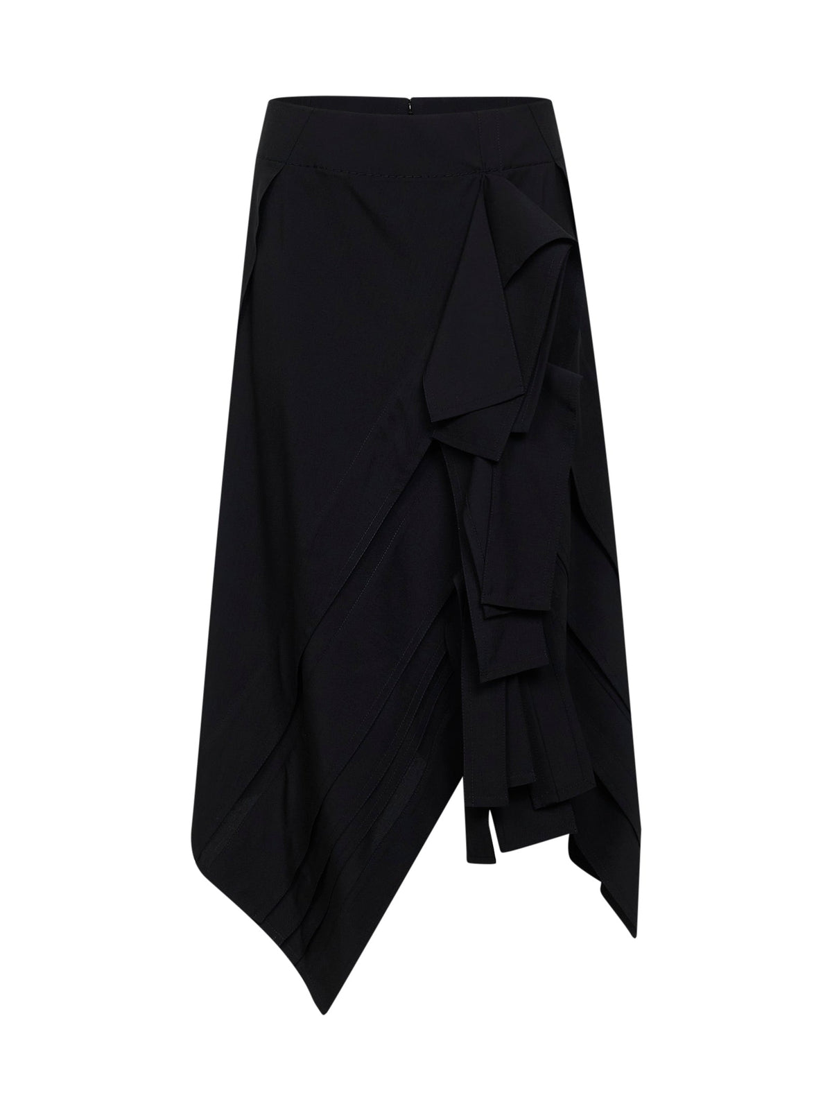 Bottega Veneta Women Black Wool Asymmetric Midi Skirt With Ruffles