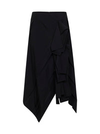 Bottega Veneta Women Black Wool Asymmetric Midi Skirt With Ruffles