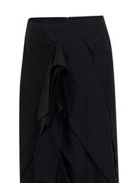 Bottega Veneta Women Black Wool Asymmetric Midi Skirt With Ruffles