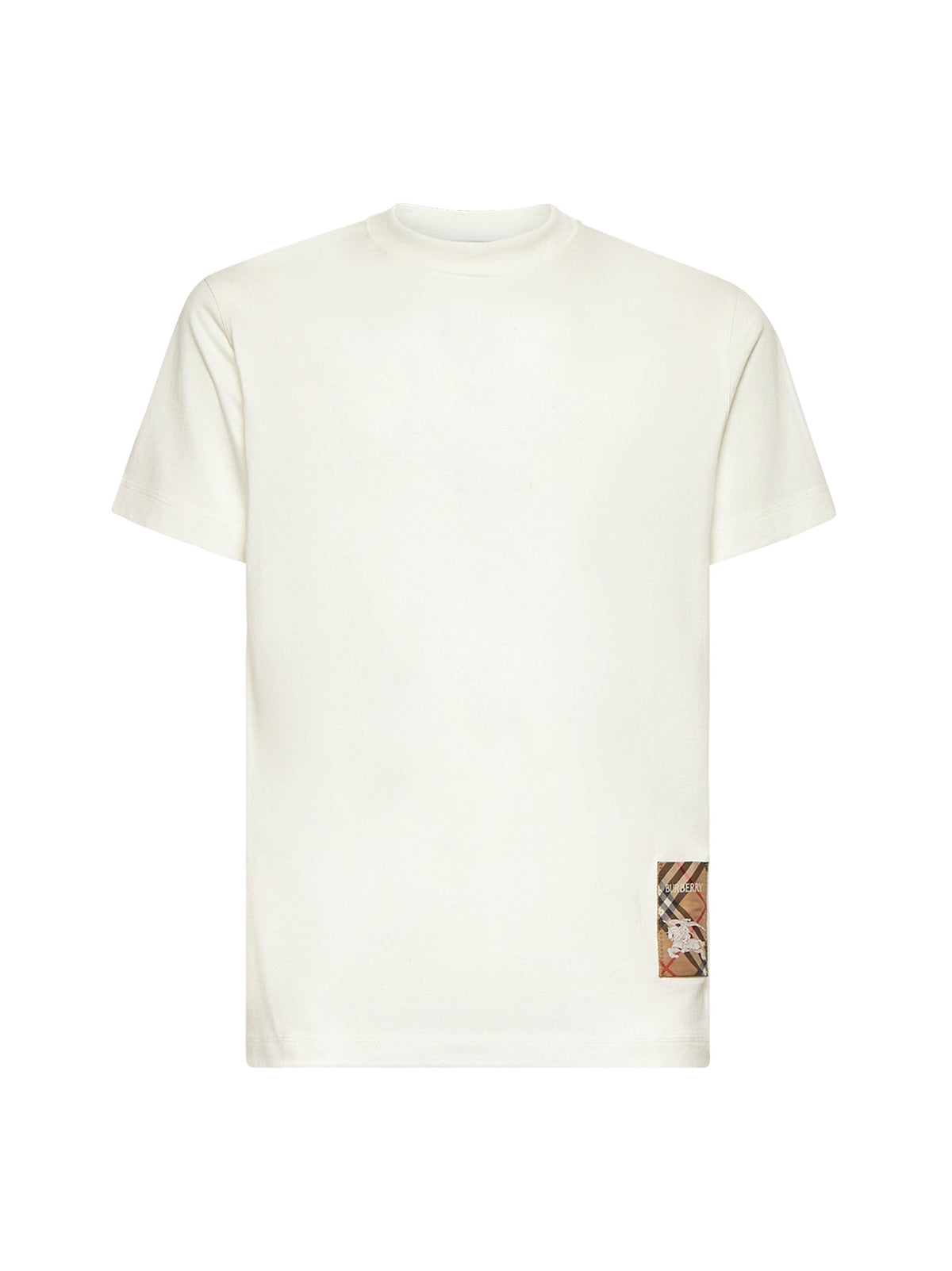 Burberry Men Cotton T-Shirt With Check Appliqué