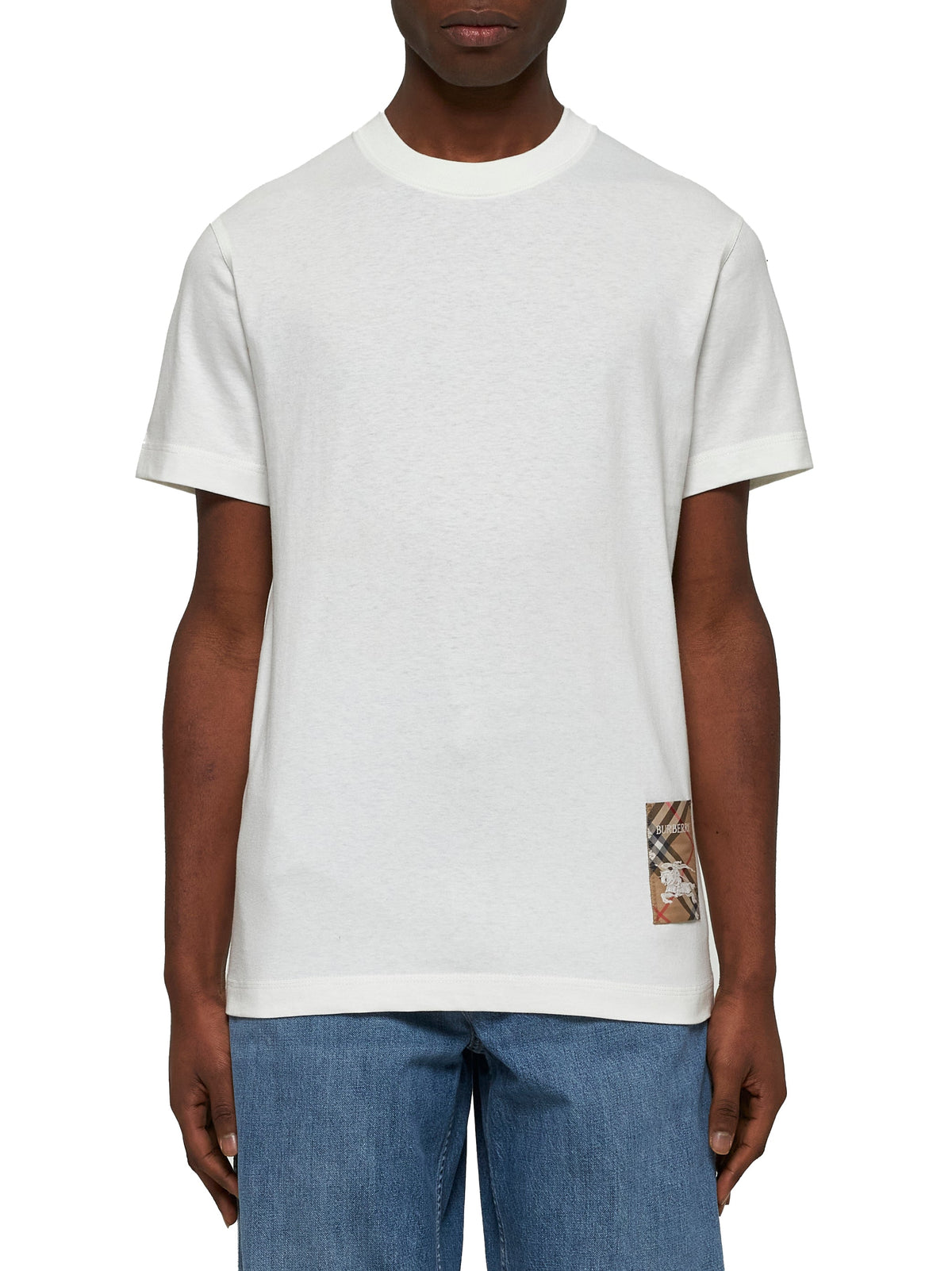 Burberry Men Cotton T-Shirt With Check Appliqué
