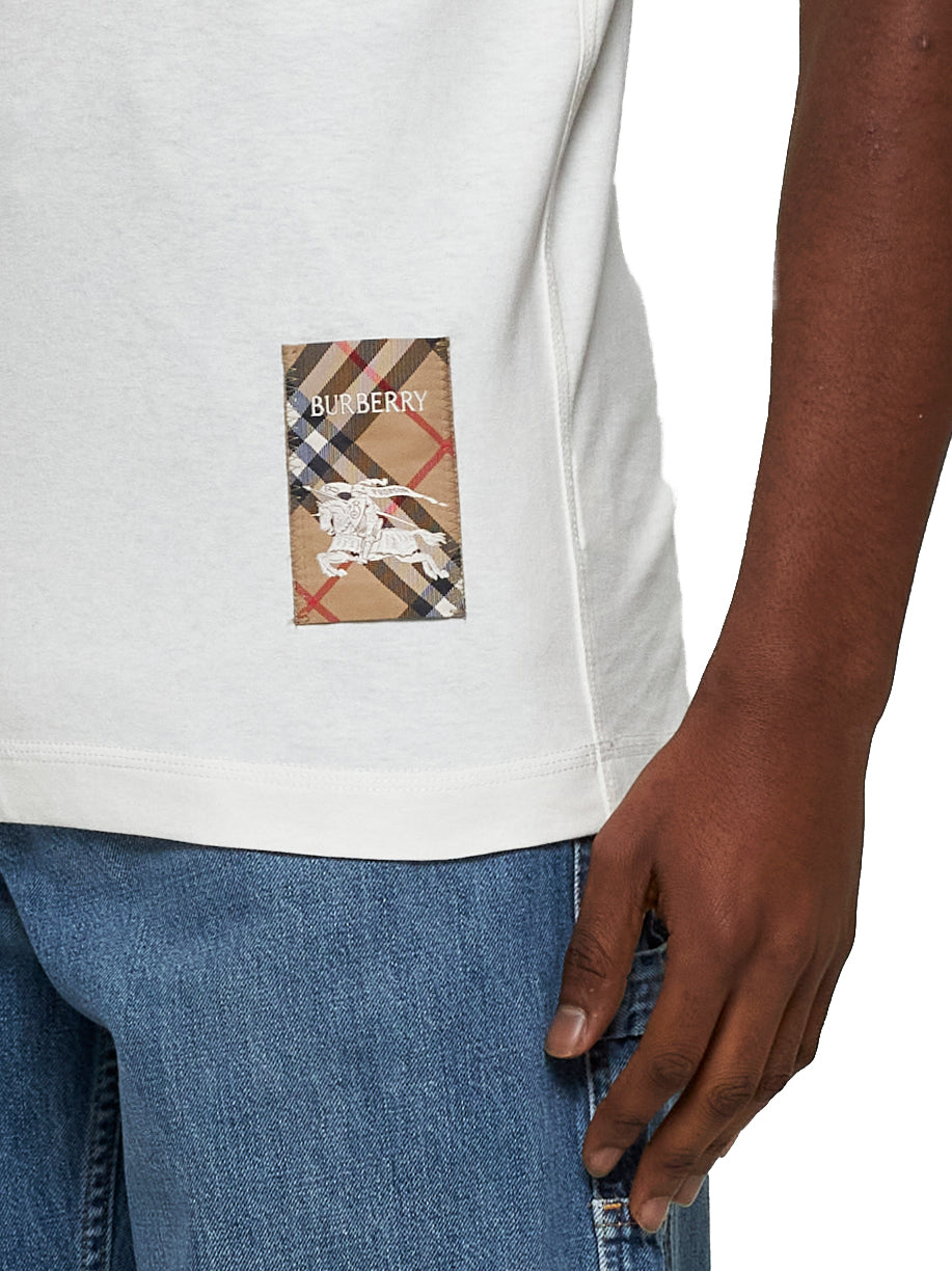 Burberry Men Cotton T-Shirt With Check Appliqué