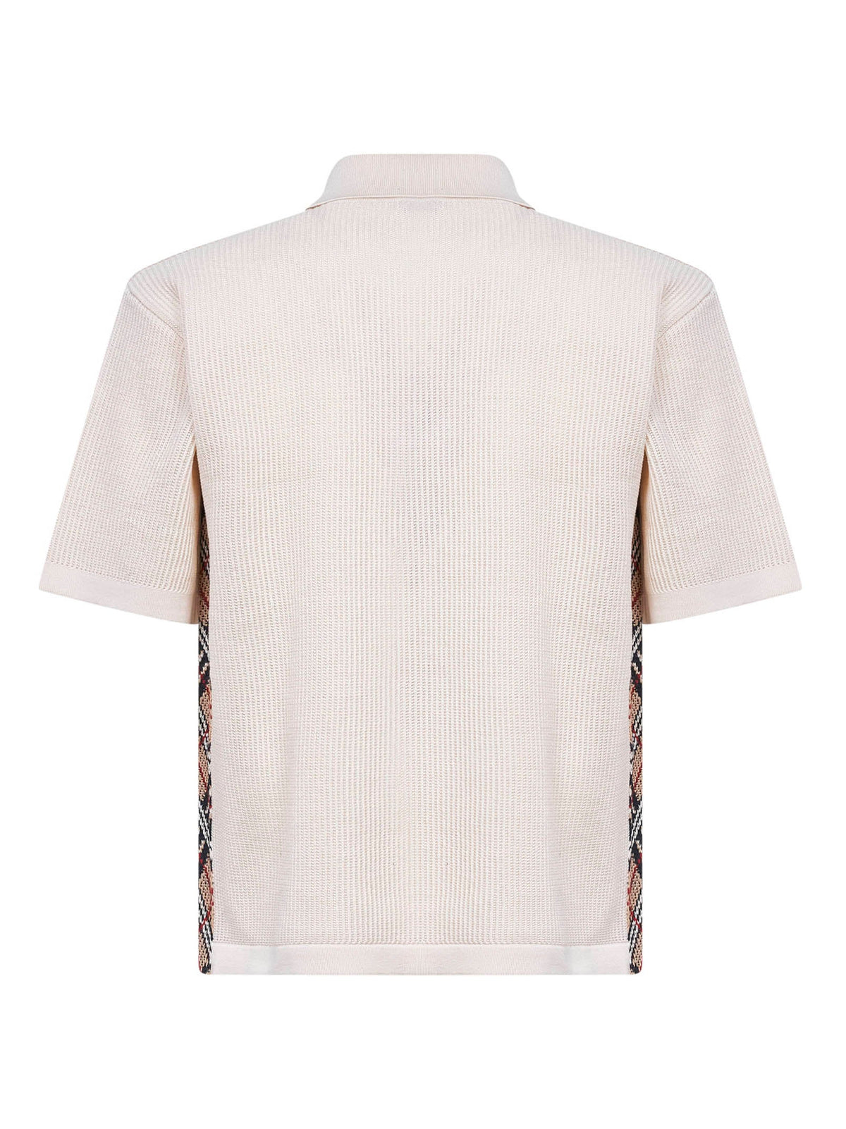 Burberry Men Beige Cotton Mesh Polo Shirt With Check Trims