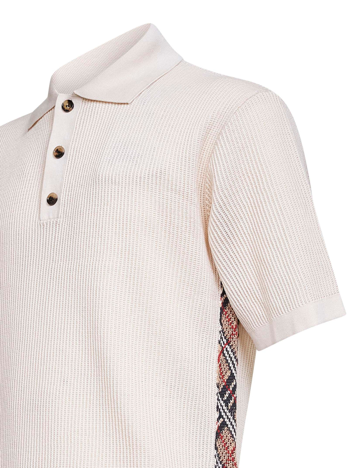 Burberry Men Beige Cotton Mesh Polo Shirt With Check Trims
