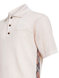 Burberry Men Beige Cotton Mesh Polo Shirt With Check Trims