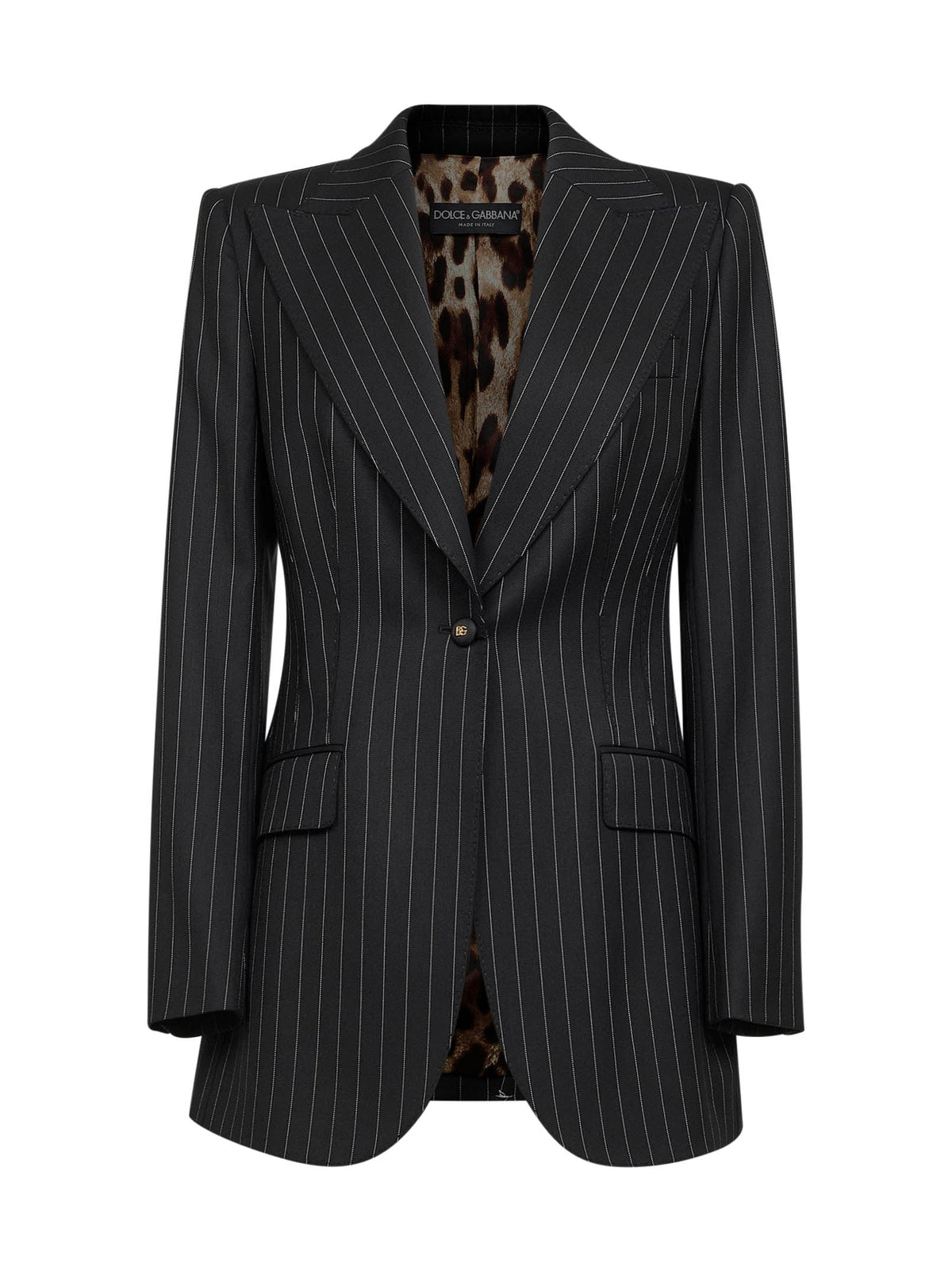 Dolce & Gabbana Women Black Pinstriped Stretch Wool Single-Breasted Jacket