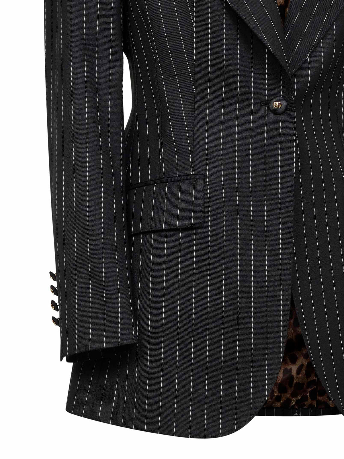 Dolce & Gabbana Women Black Pinstriped Stretch Wool Single-Breasted Jacket