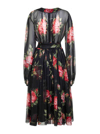 Dolce & Gabbana Women Black Rose Bouquet Printed Chiffon Dress