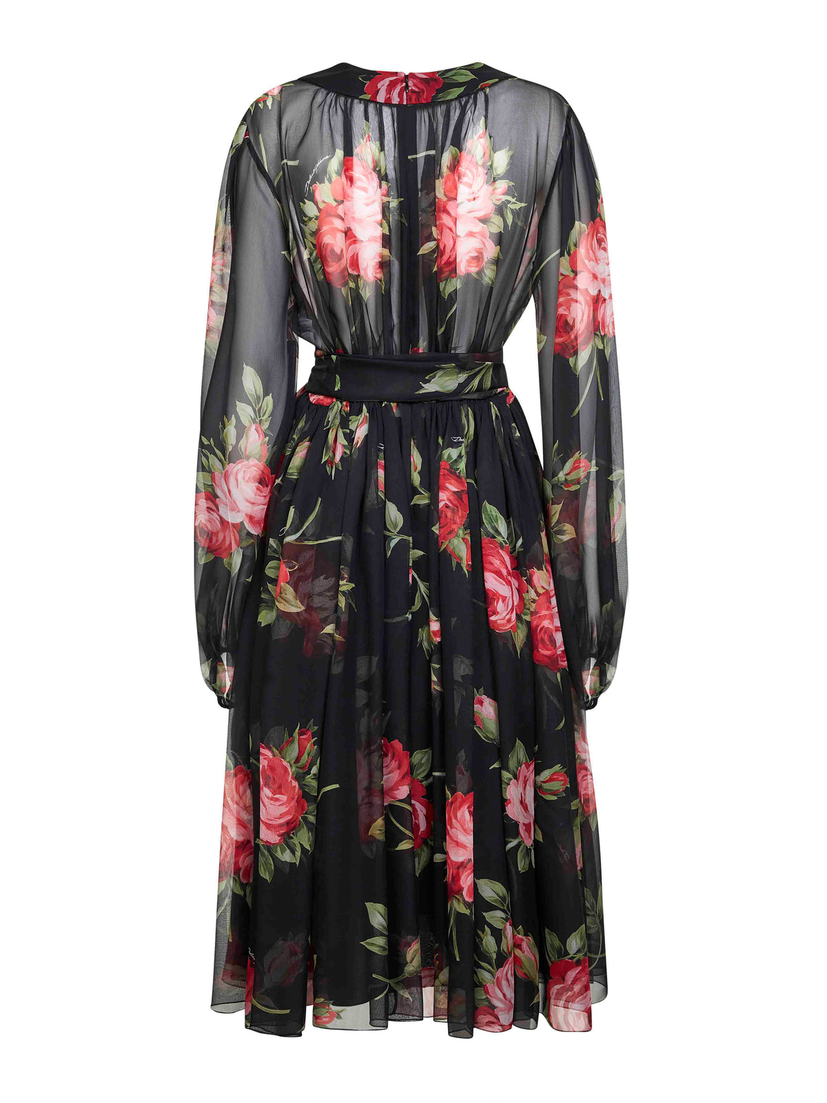 Dolce & Gabbana Women Black Rose Bouquet Printed Chiffon Dress