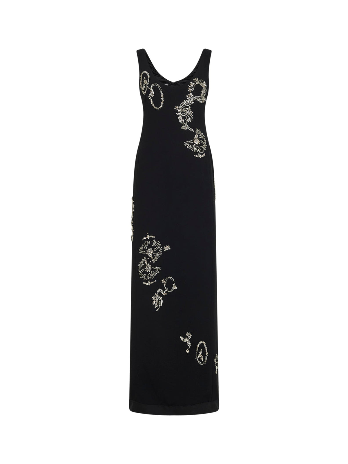 Dries Van Noten Women Black Crepe Long Embroidered Dress