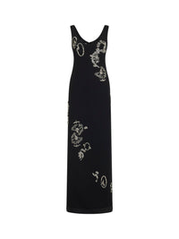 Dries Van Noten Women Black Crepe Long Embroidered Dress