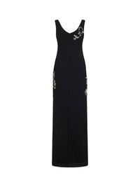 Dries Van Noten Women Black Crepe Long Embroidered Dress