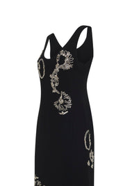 Dries Van Noten Women Black Crepe Long Embroidered Dress
