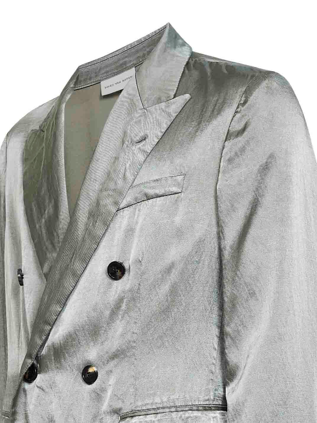 DRIES VAN NOTEN Dries Van Noten Men Mint Green Viscose And Cotton Double-Breasted Blazer