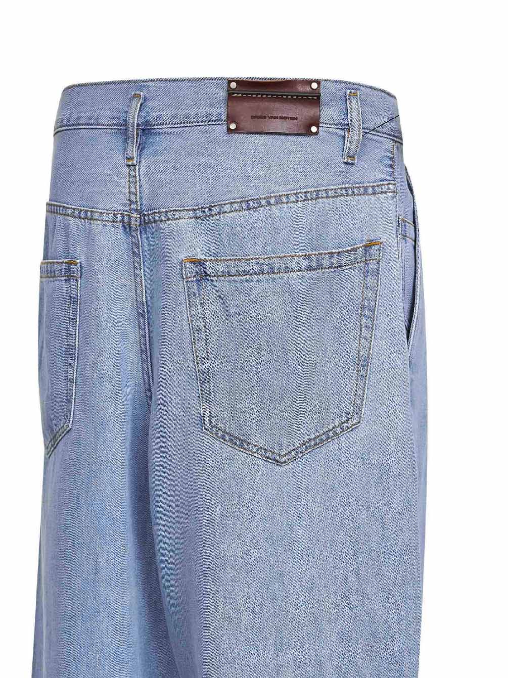 Dries Van Noten Men Light Blue Denim High-Rise Wide-Leg Jeans