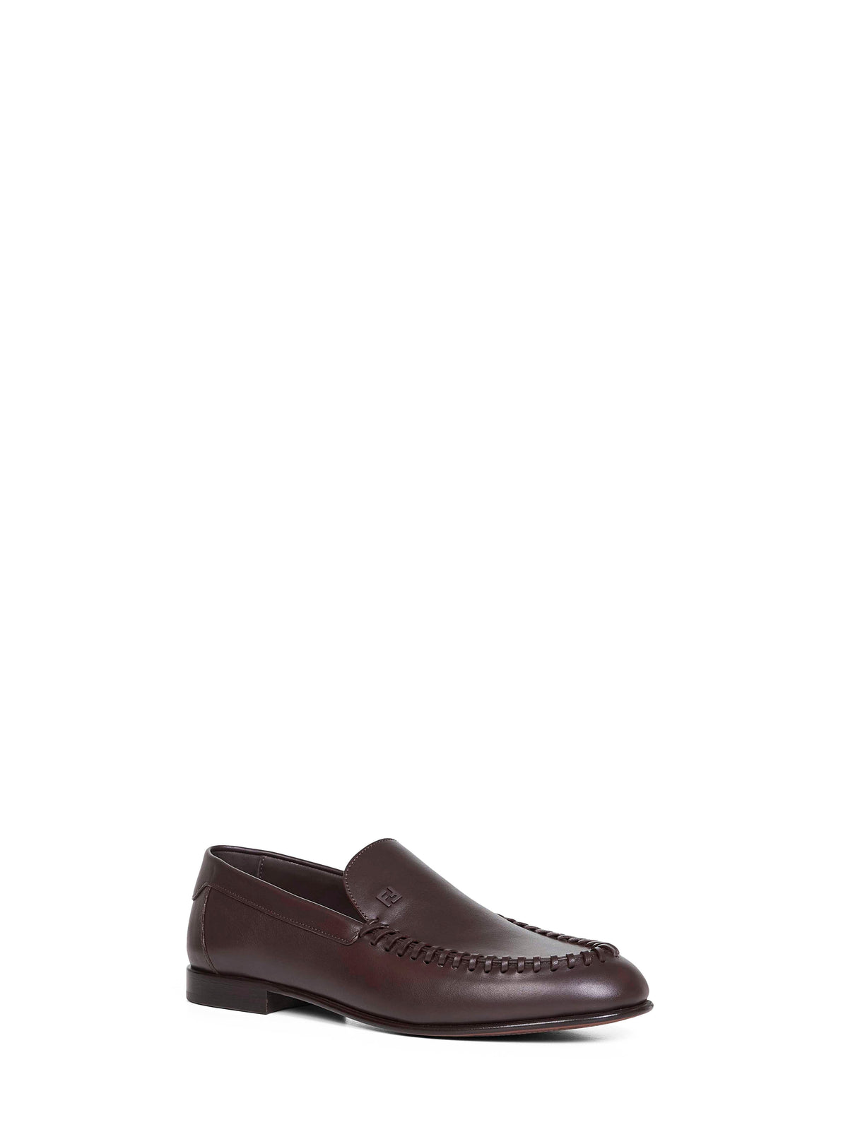 Fendi Men Dark Brown Leather Braided Loafers