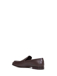 Fendi Men Dark Brown Leather Braided Loafers