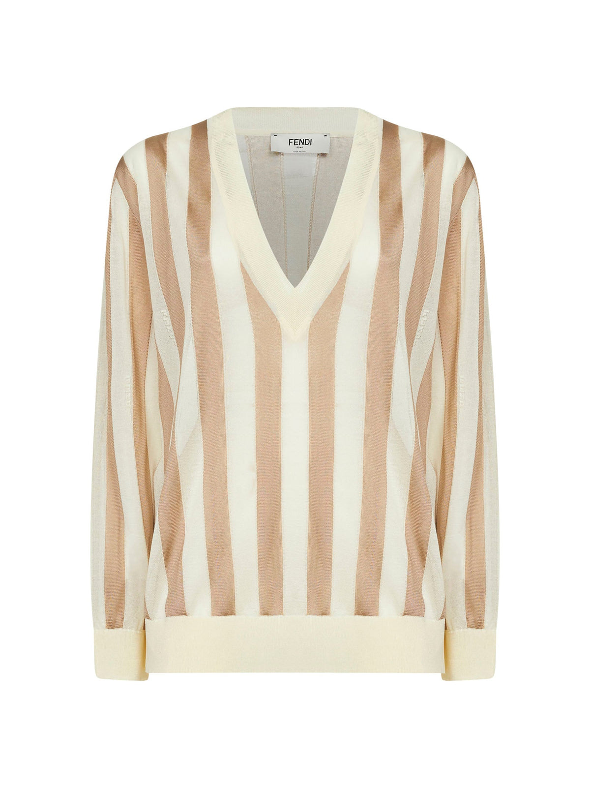 Fendi Women Beige Pequin Silk And Cotton Sweater