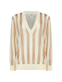 Fendi Women Beige Pequin Silk And Cotton Sweater