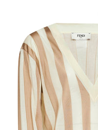 Fendi Women Beige Pequin Silk And Cotton Sweater
