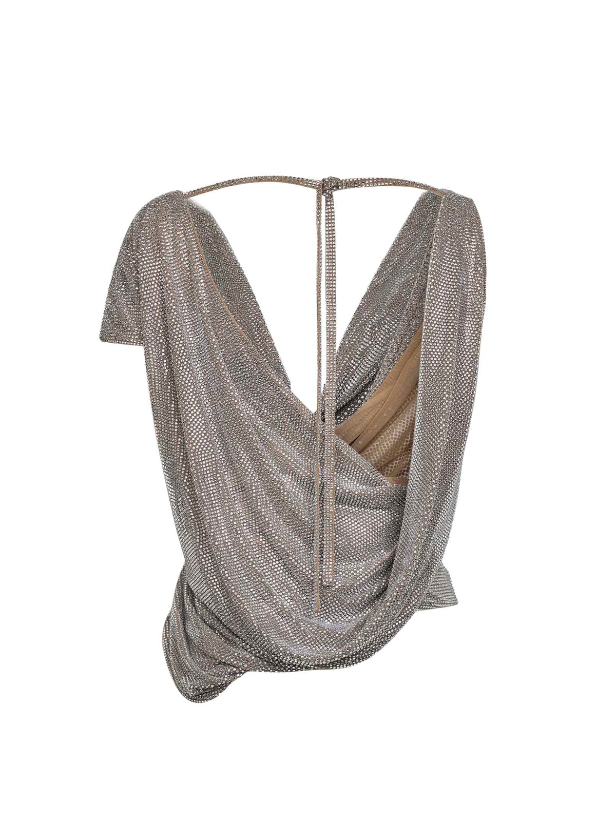 Giuseppe Di Morabito Women Silver Crystal Asymmetric Draped Top