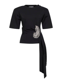 GIUSEPPE DI MORABITO Giuseppe Di Morabito Women Black Stretch Jersey T-Shirt With Crystal Feather