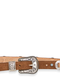 Golden Goose Women Hazelnut Nubuck Lace Thin Belt With Inlays