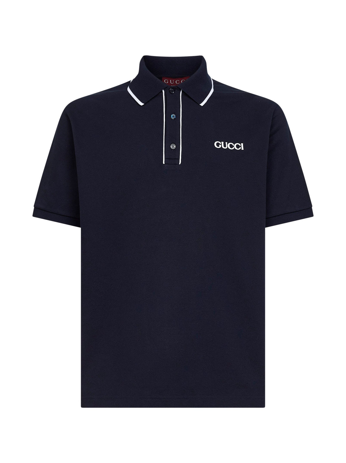 Gucci Men Navy Blue Cotton Pique Embroidered Polo Shirt
