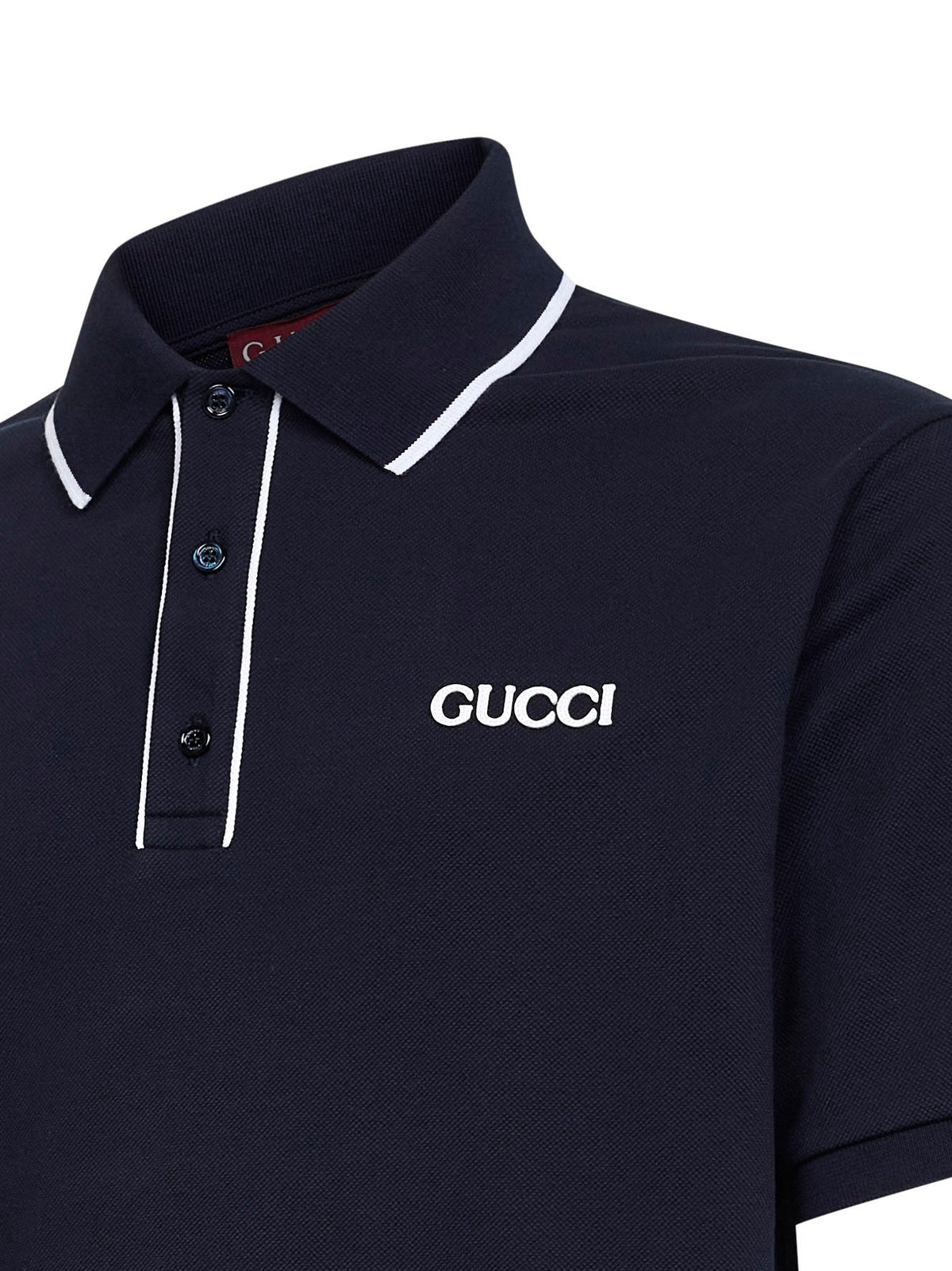 Gucci Men Navy Blue Cotton Pique Embroidered Polo Shirt