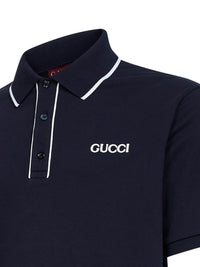 Gucci Men Navy Blue Cotton Pique Embroidered Polo Shirt