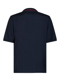 Gucci Men Dark Blue Wool Knit Polo With Web Pattern
