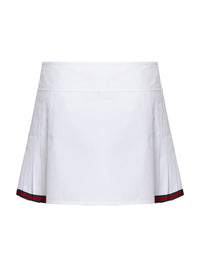 Gucci Women White Poplin Pleated Miniskirt With Web Detail