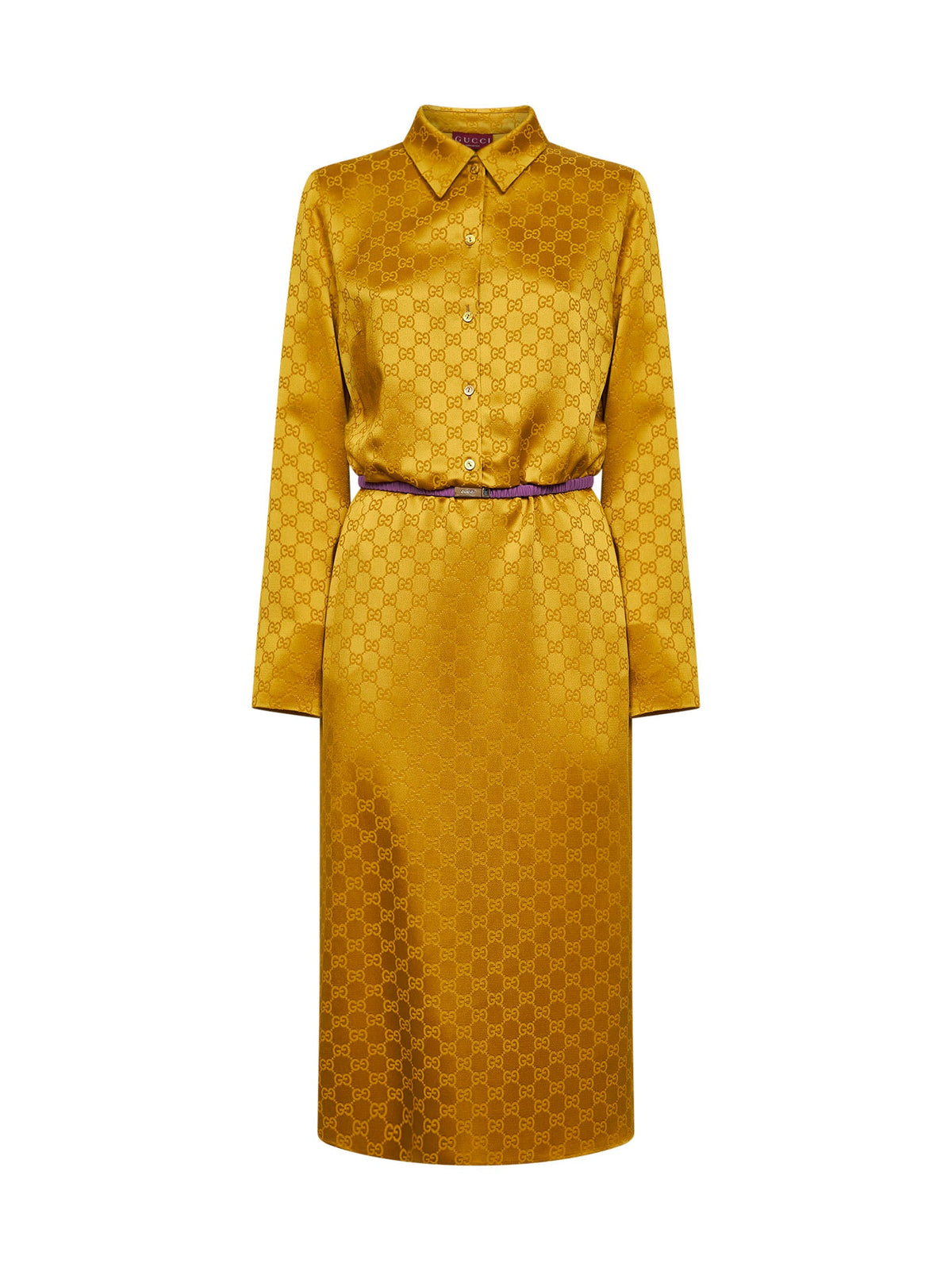 GUCCI Gucci Women Gold Gg Jacquard Viscose Midi Shirt Dress