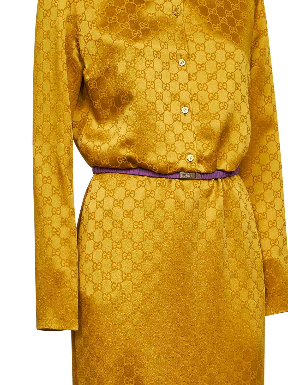 GUCCI Gucci Women Gold Gg Jacquard Viscose Midi Shirt Dress