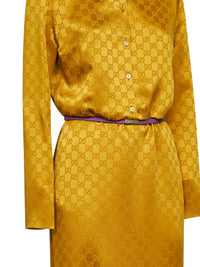 GUCCI Gucci Women Gold Gg Jacquard Viscose Midi Shirt Dress